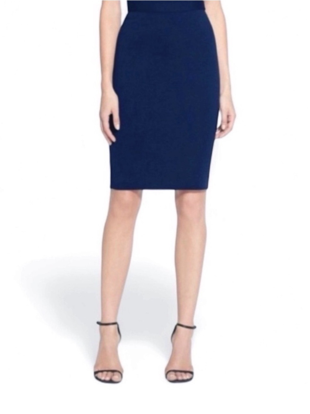 St. John Basics Navy Knit Pencil Skirt Pull On Stretch Classic Womenâs Sz 2